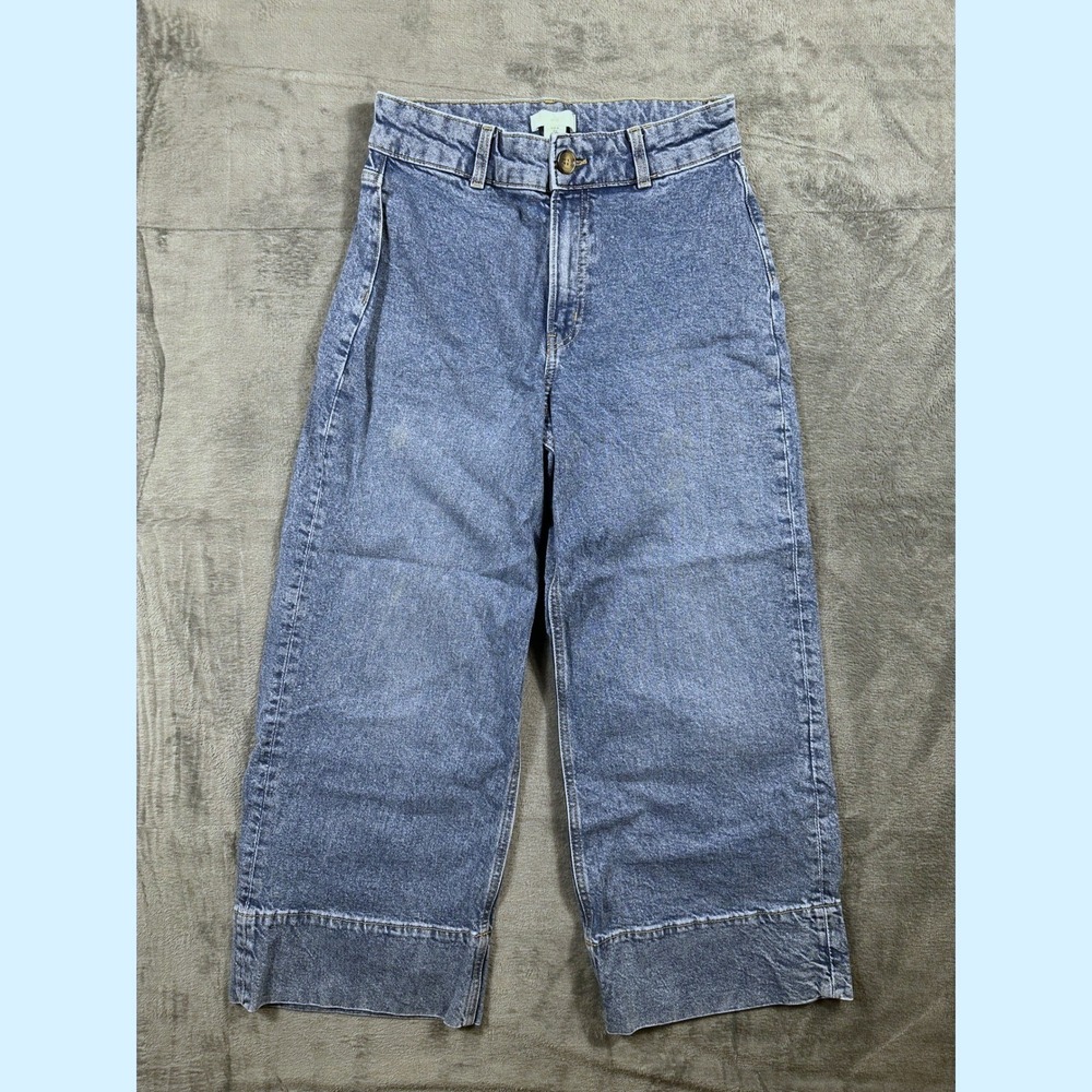HM High Waisted Wide Leg Jeans Blue Medium Wash Cropped Culottes Womens Size 6